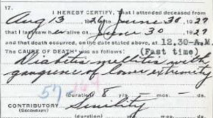 Partial Death Certificate showing ICD codes